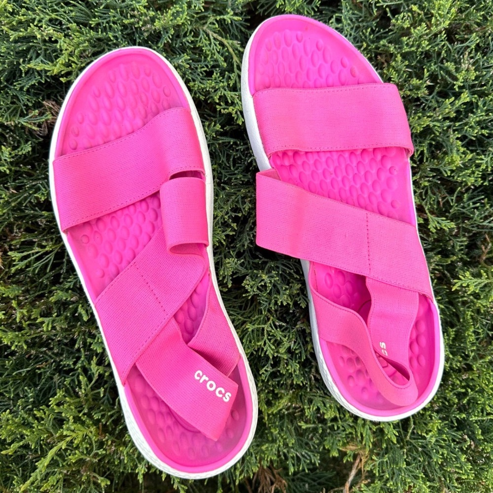 Crocs Women's LiteRide Stretch Sandals Size 7 Pink Shoes‎ - Picture 3 of 14